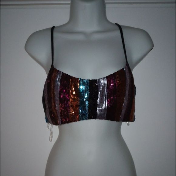 Fashion Nova Sequin Striped Crop Top - Multicolor - Picture 1 of 3